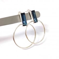 Blue Quartz Rectangle Hoop gemstone earring 